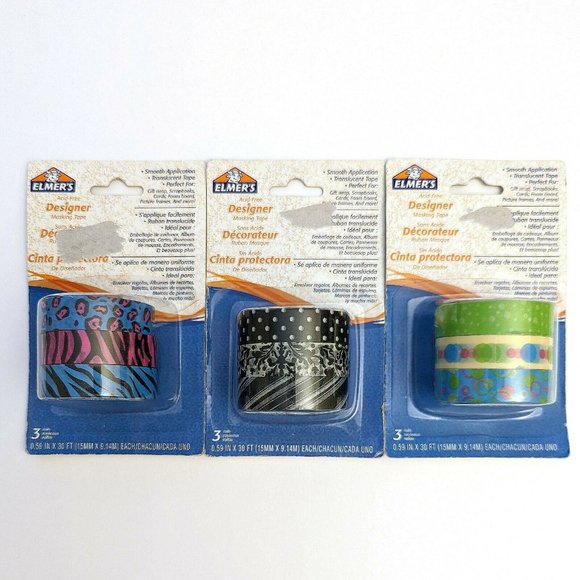 NEW Elmer's Designer Masking Tape Set of 3 / 3 Per Pack / 9 Total Misc. Patterns - Picture 1 of 7